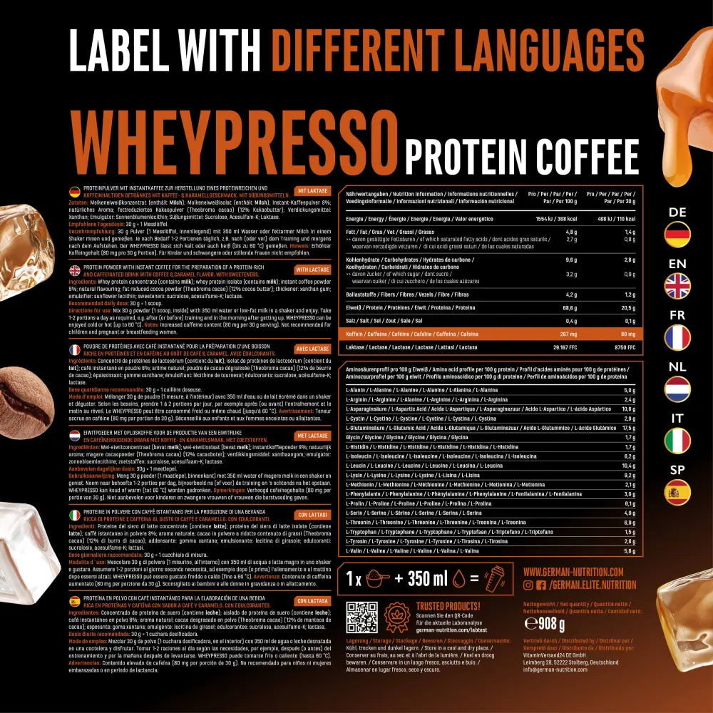 German Elite Nutrition  Protein Kávépor 908g